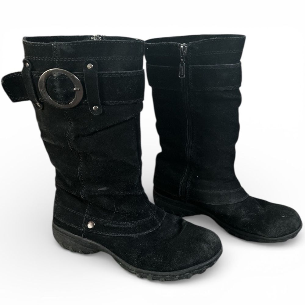 Khombu Black Suede Snow Boots Size 6 Leather Vintage Y2K Winter Zip Mid Calf